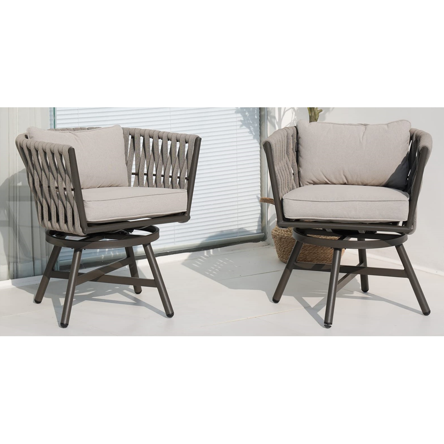 Wicker Chairs Set of 2 Patio Bistro Chairs with Cushions All-Weather Wicker Armchairs  Indoor&Outdoor for Backyard Balcony