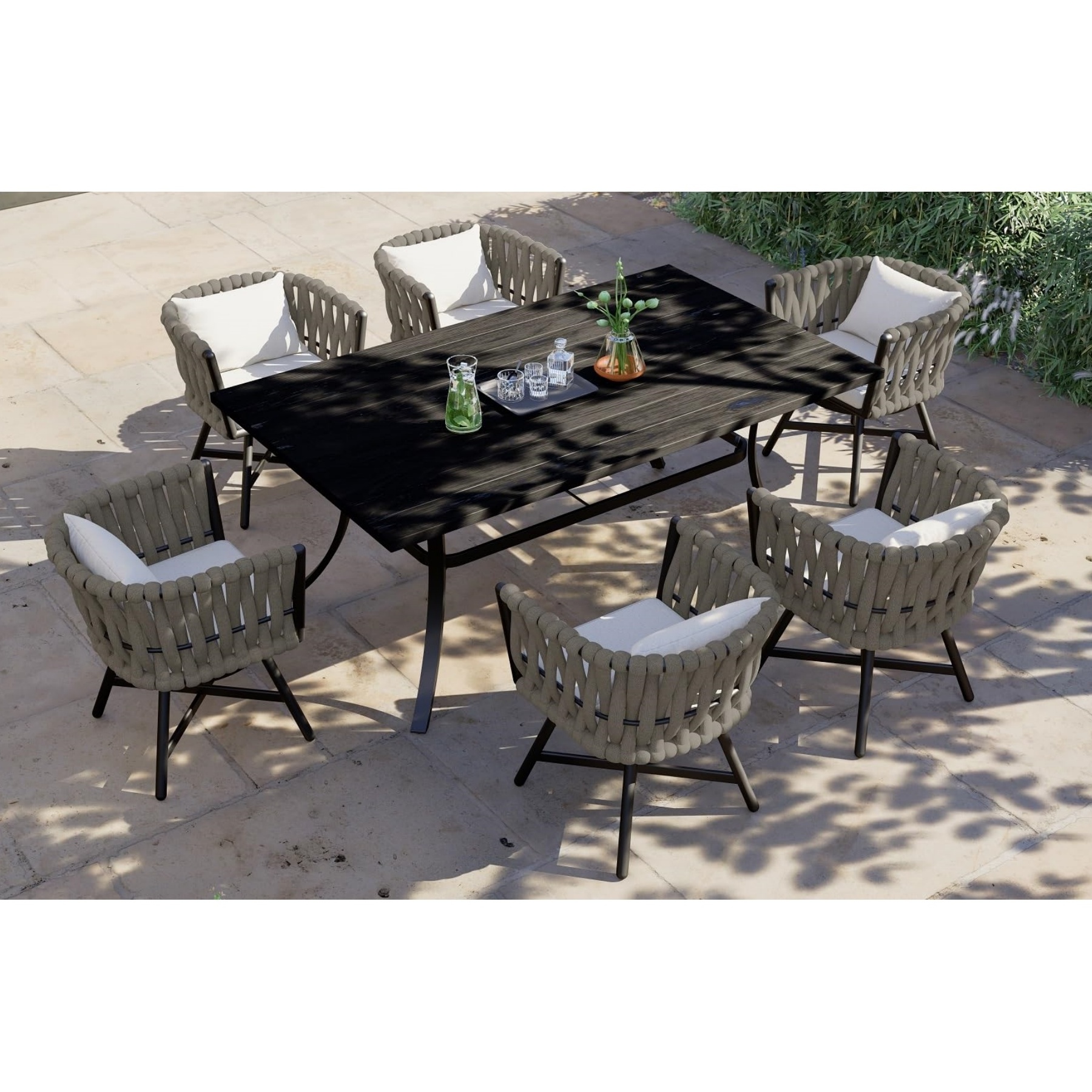 7 Pieces Patio Dining Set All-Weather Outdoor Furniture Set with Cushions High Quality Wicker Patio Dining Table and Chairs