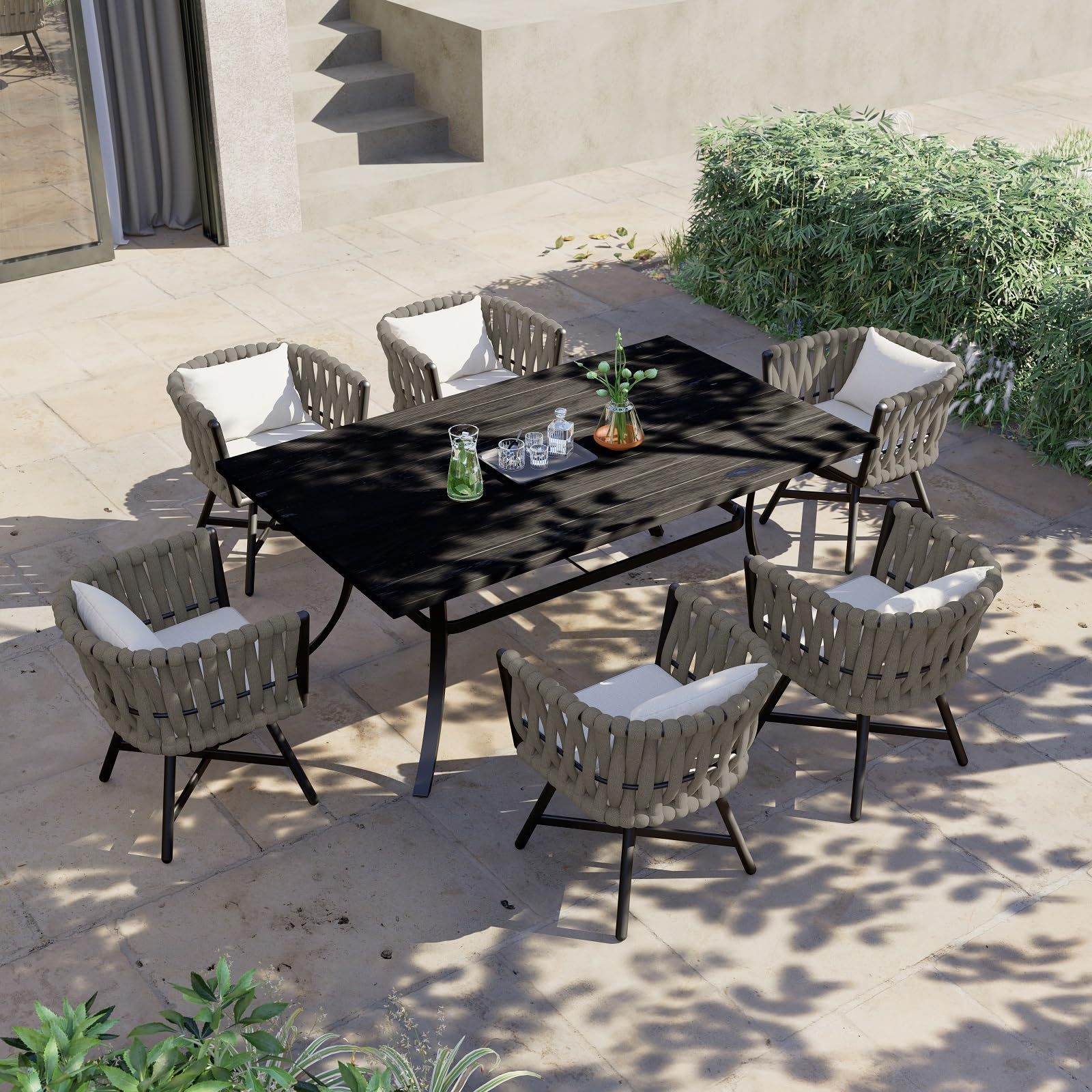 7 Pieces Patio Dining Set All-Weather Outdoor Furniture Set with Cushions High Quality Wicker Patio Dining Table and Chairs