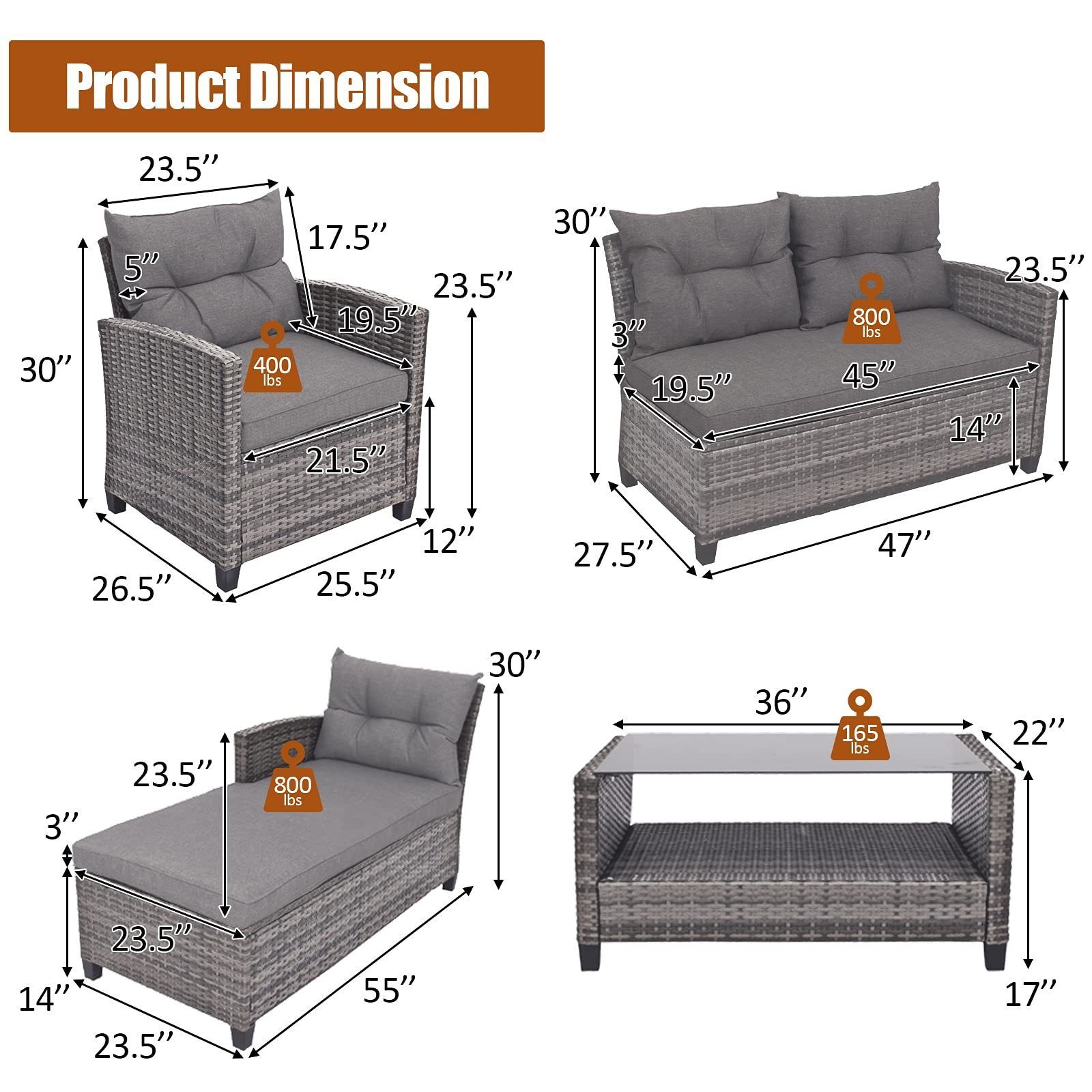 High Quality Garden Popular Outdoor Patio Coffee Table Balcony Rattan Furniture Grey Sofa set