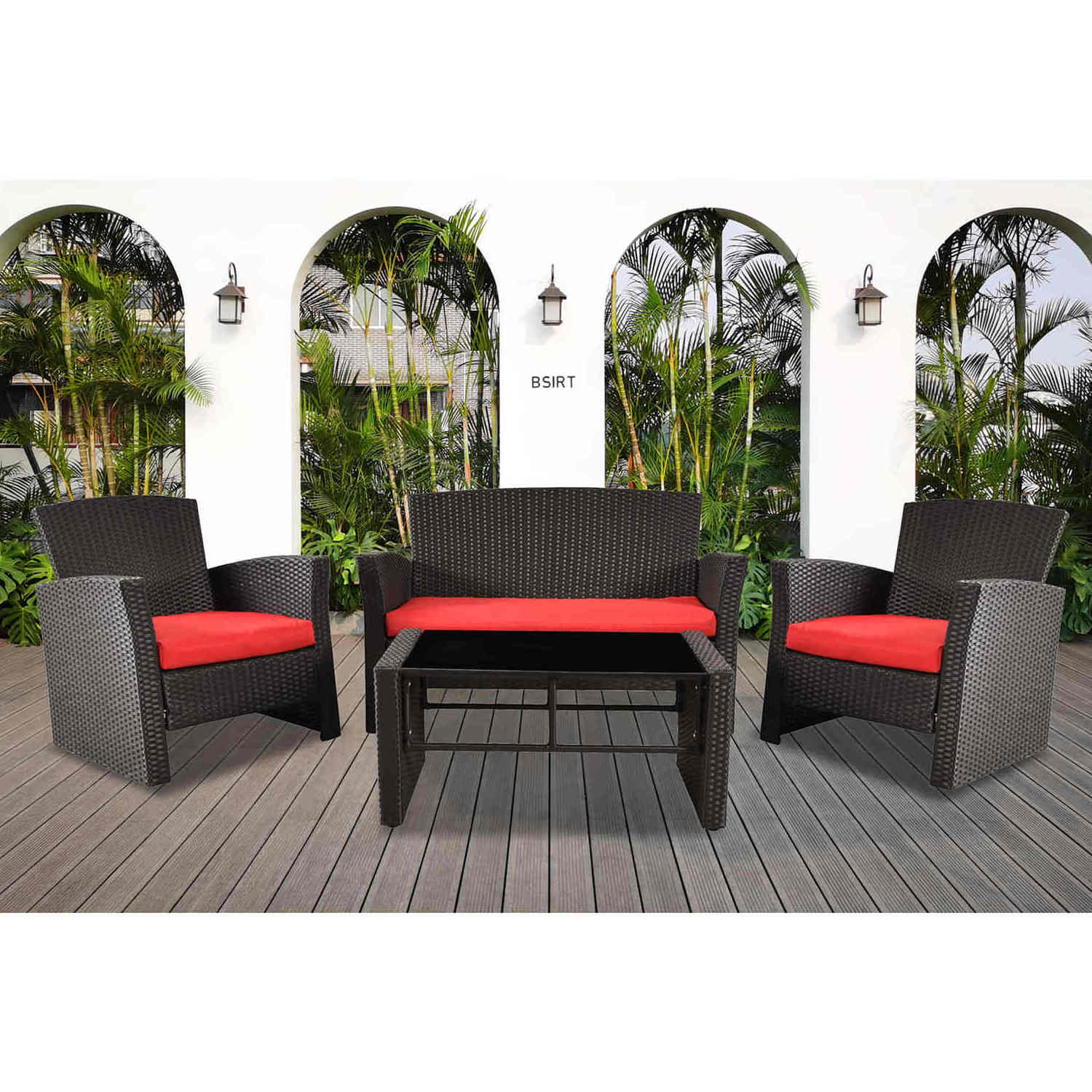 4 Piece Outdoor Patio Furniture Sets, Wicker Conversation Set for Porch Deck, Brown Rattan Sofa Chair with Cushion