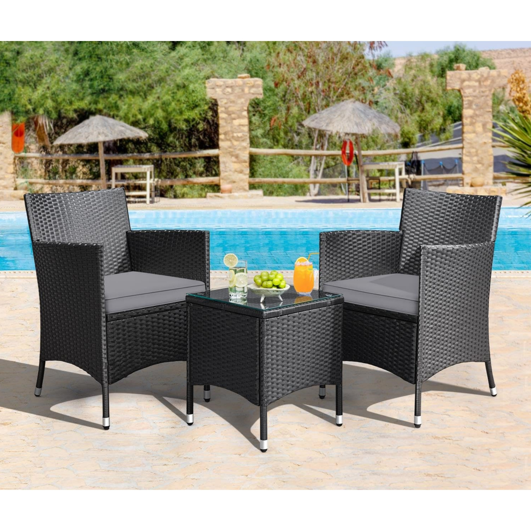 Modern Patio Furniture Table and Chair  Garden Set Outdoor Rattan Patio Furniture Set 3 Piece Garden Table and Chairs