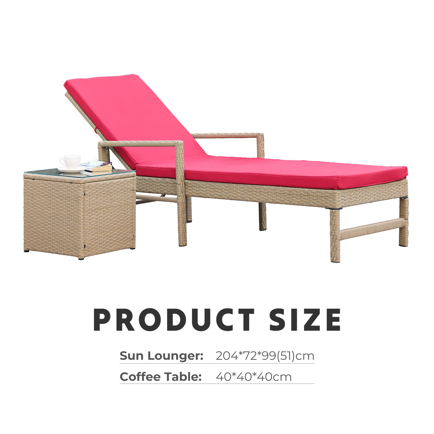 Modern Patio Sun Chaise Lounge Sets Outdoor Rattan Adjustable Back Cushioned Patio Folding Chaise Lounge