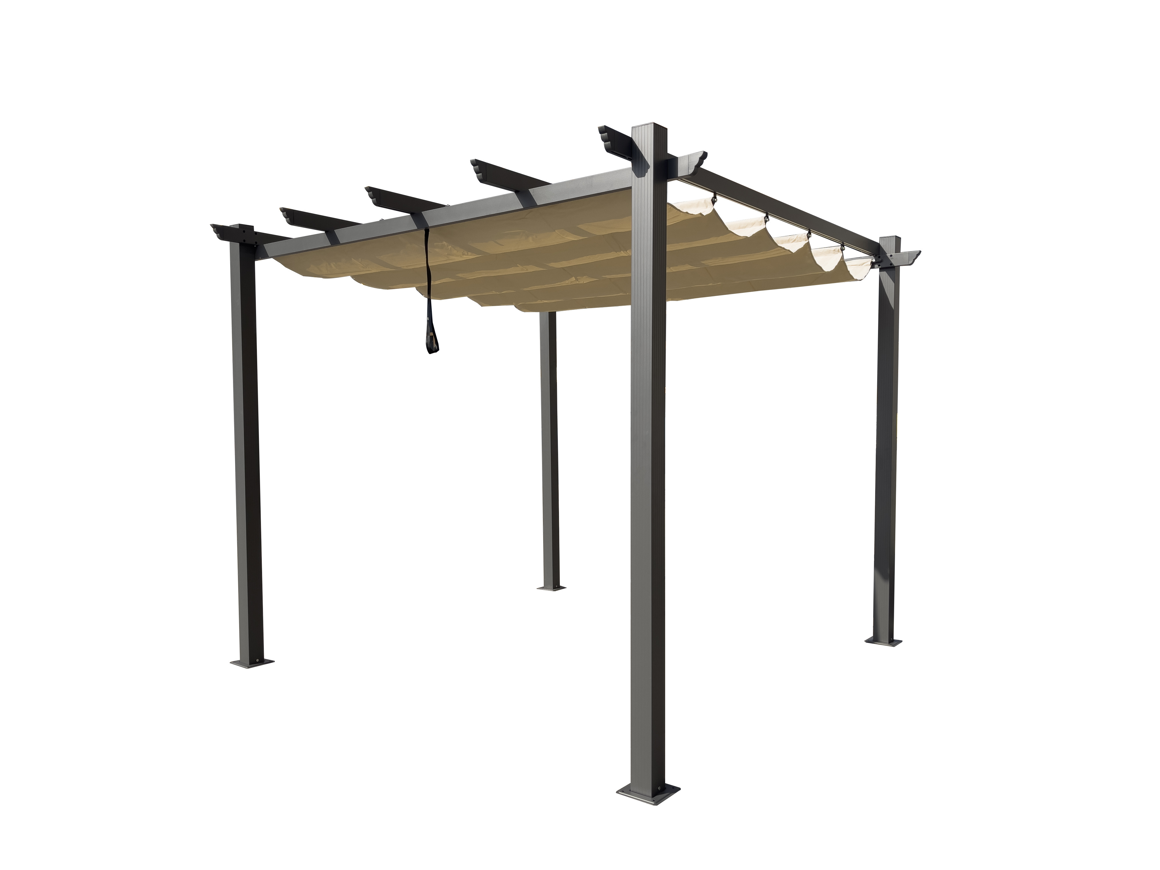 10' X 10' Outdoor Retractable Pergola with Sun Shade Canopy Patio Metal Shelter for Garden Porch Beach Pavilion Grill