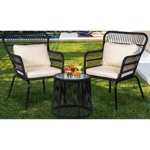 Outdoor Bistro Patio Wicker Furniture Bistro Set Rattan Chairs Conversation Sets Modern 2 Seat Wicker Chat Set with Table