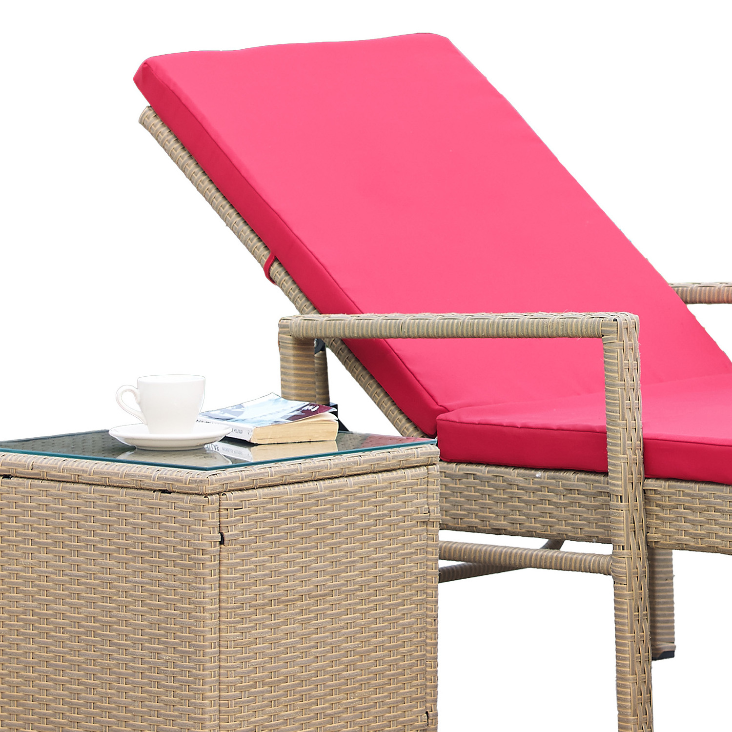 Modern Patio Sun Chaise Lounge Sets Outdoor Rattan Adjustable Back Cushioned Patio Folding Chaise Lounge