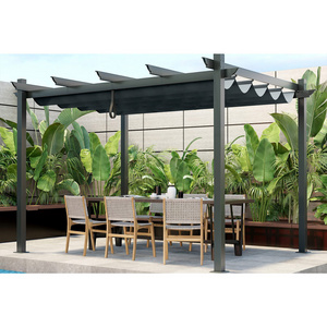 10'x10' Outdoor Retractable Pergola with Sun Shade Canopy Patio Metal Shelter for Porch Beach Pavilion Grill Gazebo Modern