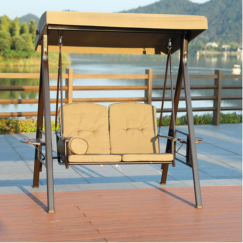 2-Seat Outdoor Swivel Swing  Balcony  Beach Garden Swing Chair Patio Swings With Removable Cushion