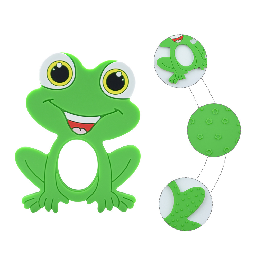 2022 New Soft food grade silicone baby teether for infant cartoon frog rubber baby chew toy baby teething toys