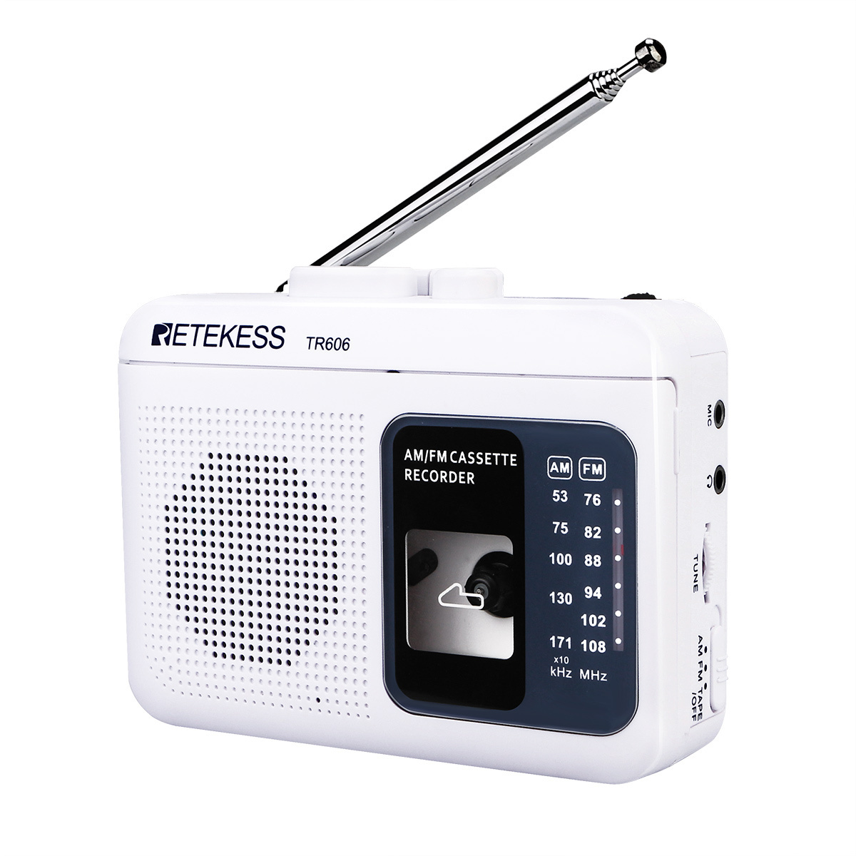 FM AM Portable Radio with Cassette Playback Voice Recorder Retekess TR606