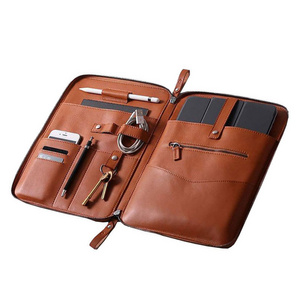 A4 Zipper Padfolio Portfolio Folder With Professional Business Pu Leather Portfolio Vintage Organizer Briefcase