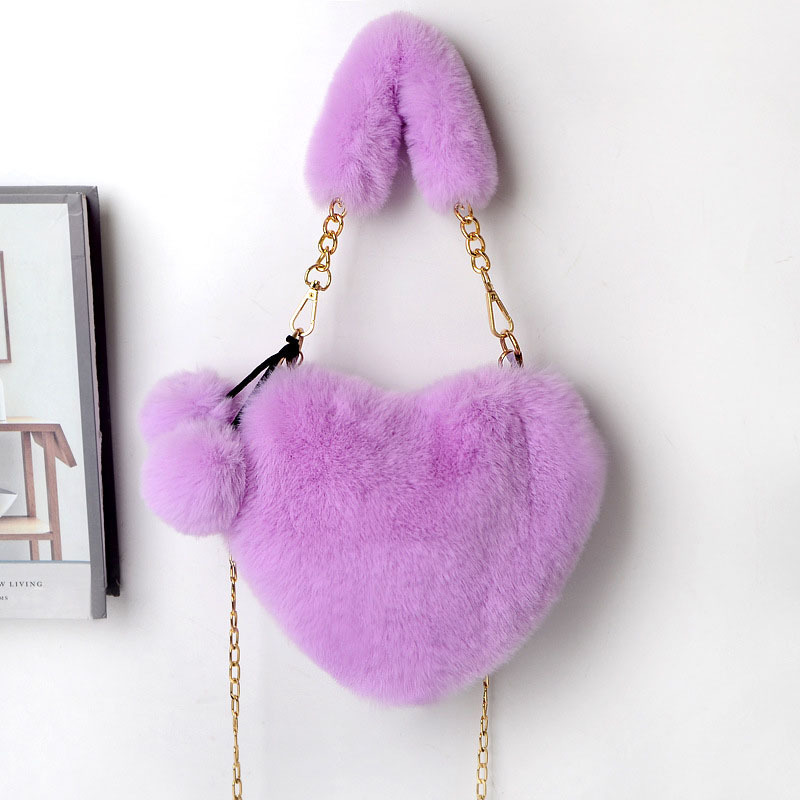 Customized Logo Women Lamb Fleece Shoulder Bags Winter Warm Fluffy Fur Handbag Heart Shape Purse