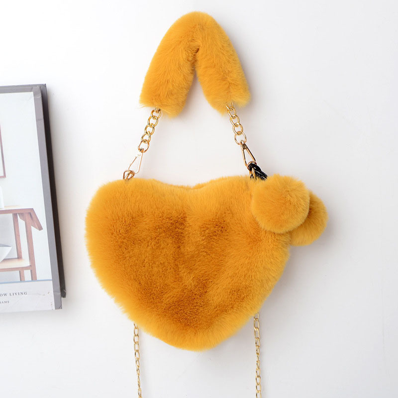 Customized Logo Women Lamb Fleece Shoulder Bags Winter Warm Fluffy Fur Handbag Heart Shape Purse