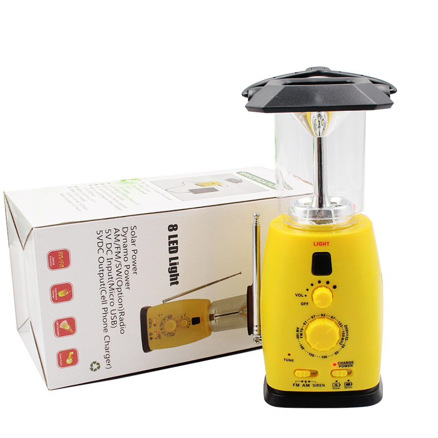 Portable Solar Rechargeable Outdoor Hanging Emergency Lamp, Solar Lantern LED Camping Light with Radio