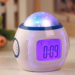 Factory Romantic Gift White Kids Alarm Digital Timer Clock with Colorful Star Sky Projection Function Custom Smart Night Light