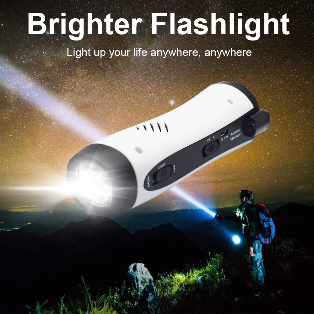 Portable LED Flashlight AM FM Emergency Dynamo Hand Crank Self Powered Radio