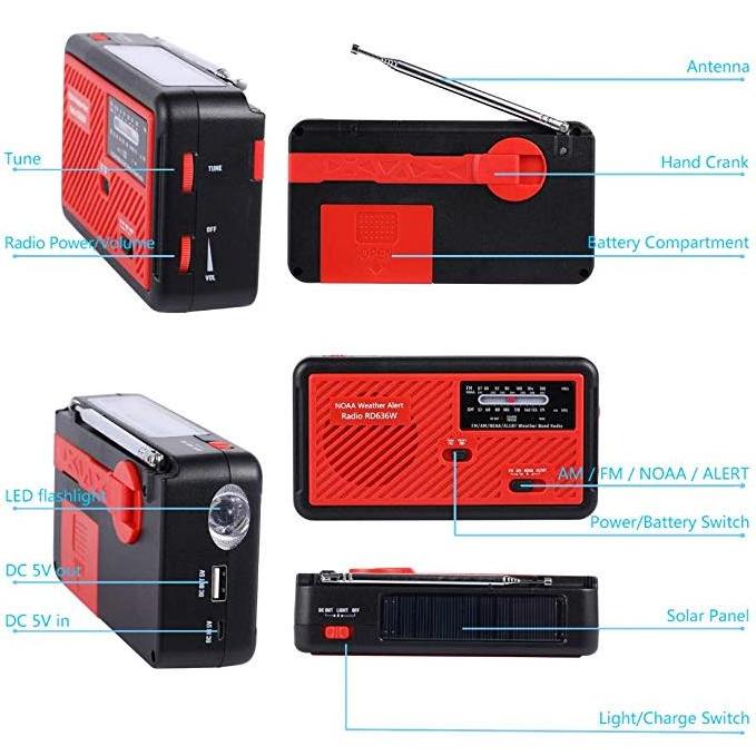 Solar Battery  Operated Emergency Hand Crank Portable Weather Radio Power Bank USB Charger for Phone with LED Flashlight