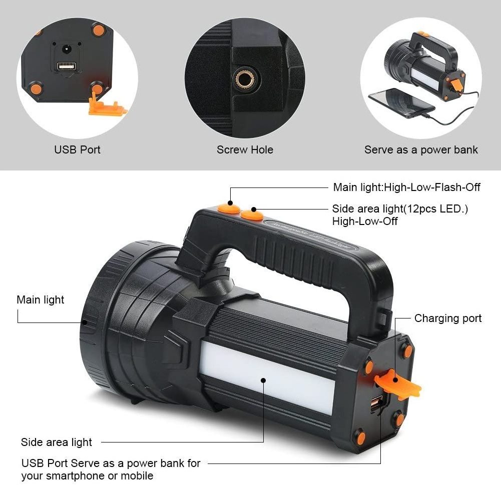 Rechargeablel Handheld Searchlight L953, Most Practical Multi-Functional Spotlight Power Bank Function With USB Output