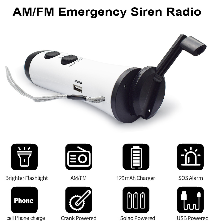 Portable LED Flashlight AM FM Emergency Dynamo Hand Crank Self Powered Radio