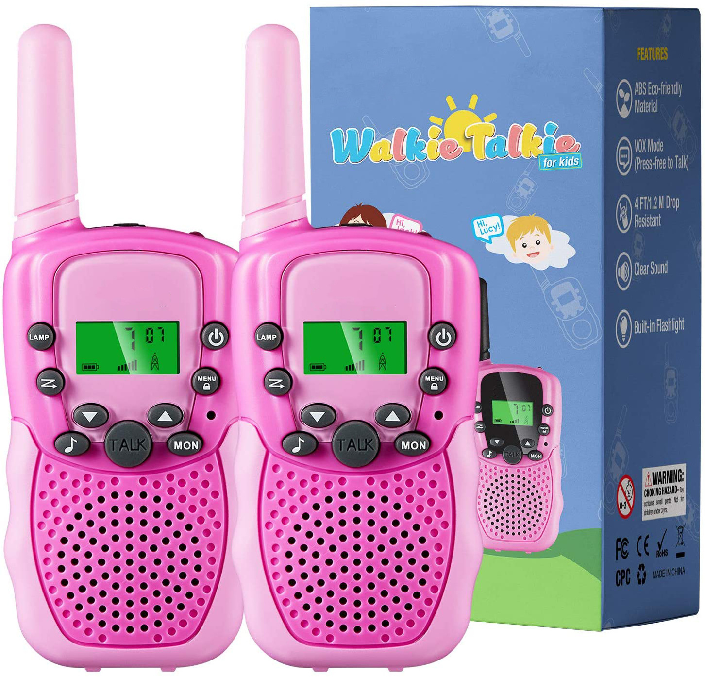 Toys for 3-12 Years Old with 3KM Range,2 Way Radio with 22 Channels Flashlight LCD Display Belt Clip Kids Walkie Talkie