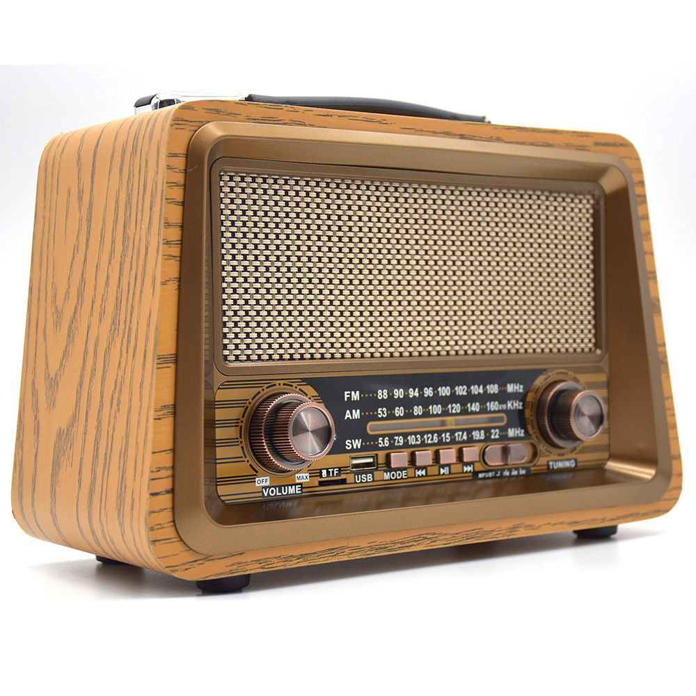 Portable Retro Multi Band Real Wooden Rechargeable Radio With Wireless Link USB TF Mp3 Player Speaker Am Fm Radio