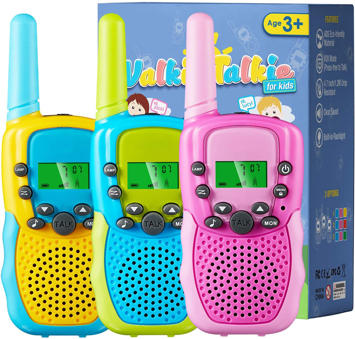 Toys for 3-12 Years Old with 3KM Range,2 Way Radio with 22 Channels Flashlight LCD Display Belt Clip Kids Walkie Talkie