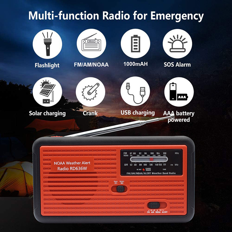 Solar Battery  Operated Emergency Hand Crank Portable Weather Radio Power Bank USB Charger for Phone with LED Flashlight