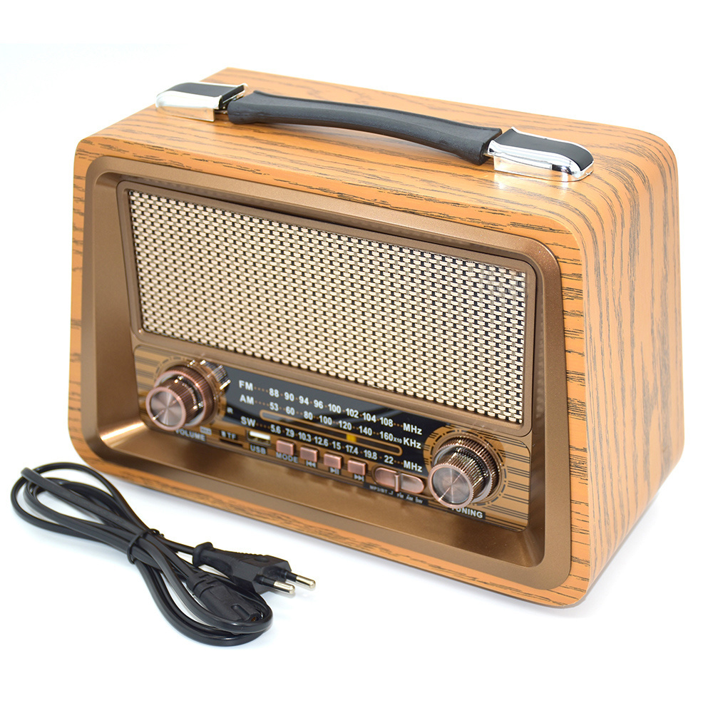 Portable Retro Multi Band Real Wooden Rechargeable Radio With Wireless Link USB TF Mp3 Player Speaker Am Fm Radio