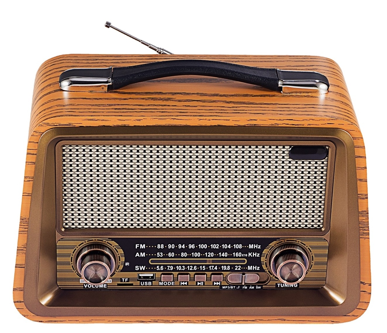 Portable Retro Multi Band Real Wooden Rechargeable Radio With Wireless Link USB TF Mp3 Player Speaker Am Fm Radio