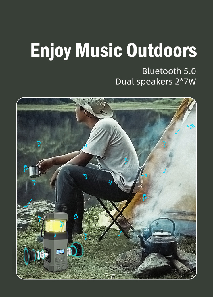 5000mAh Power Bank Emergency Hand Crank DAB+ Radio Portable Outdoor Lantern Light with SOS Voice Alert Wireless BT Speaker