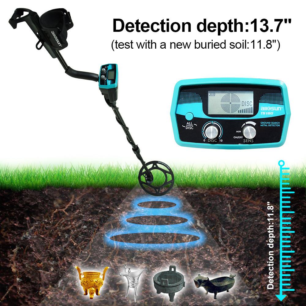 Allosun TS180 Gold Finder Underground Treasure Metal Detector Underground with Adjustable Sensitivity Waterproof Search Coil