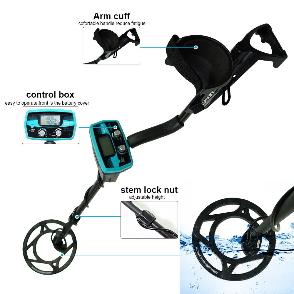 Allosun TS180 Gold Finder Underground Treasure Metal Detector Underground with Adjustable Sensitivity Waterproof Search Coil