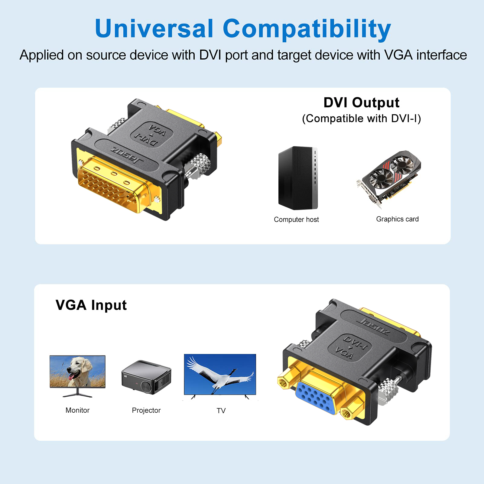 Jasoz DVI-I to VGA Converter 24 +5 DVI to VGA Adapter DVI-D male to VGA Female For LCD HDTV