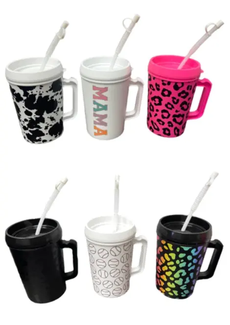 Hot Sale New 34OZ Double Wall plastic Trucker Mug with handle and Plus Straw Black Mega Mug Trucker Style Mug