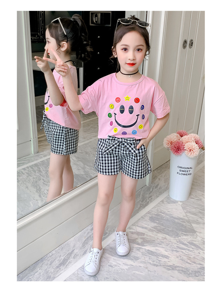 Online Shopping Girl Clothing Summer Cartoon Bowknot Grid Stickers Fancy Jumpsuits Made In China