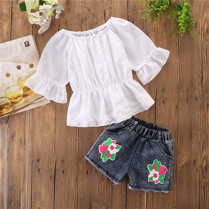 Wholesale Summer Wear Baby Girls Boutique Fancy Clothes Two Pieces With Swing Tops And Jean Shorts From Manufacture