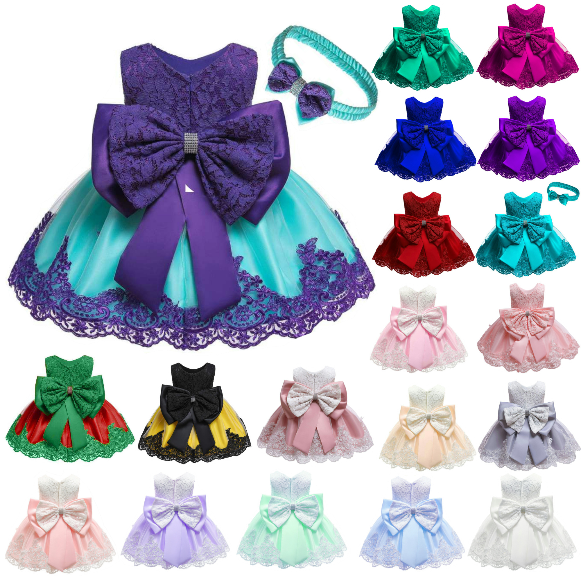 Infant Princess Dress Girls Flower Wedding Party Birthday Tutu Clothes Newborn Infant Bow Kids Dresses  B-8348