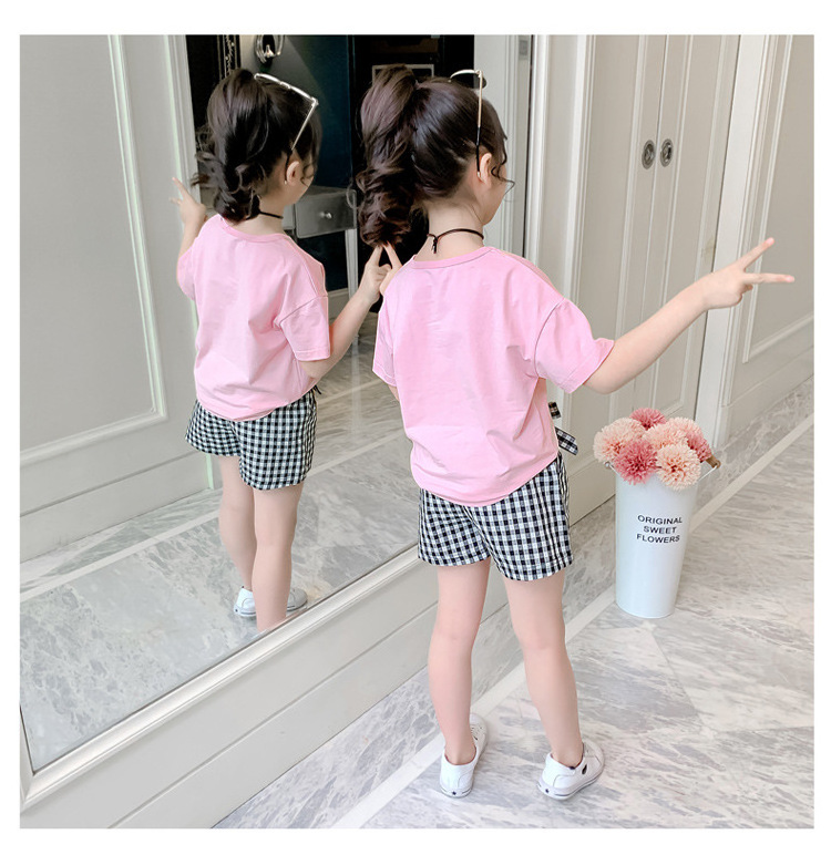 Online Shopping Girl Clothing Summer Cartoon Bowknot Grid Stickers Fancy Jumpsuits Made In China