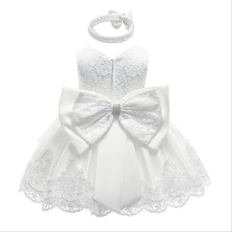 White Blush Pink Ivory Baby Girl Birthday Party Baptism Gown Dress