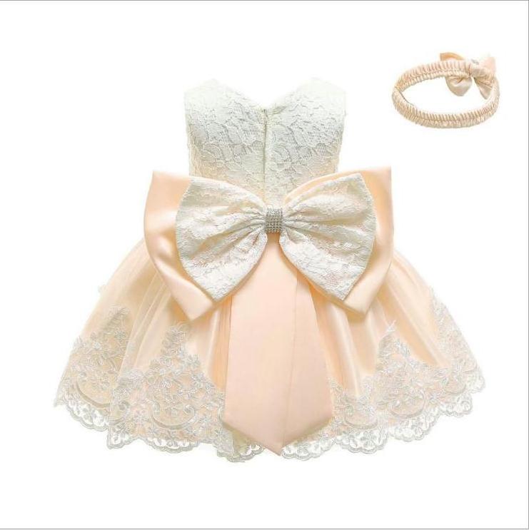 White Blush Pink Ivory Baby Girl Birthday Party Baptism Gown Dress