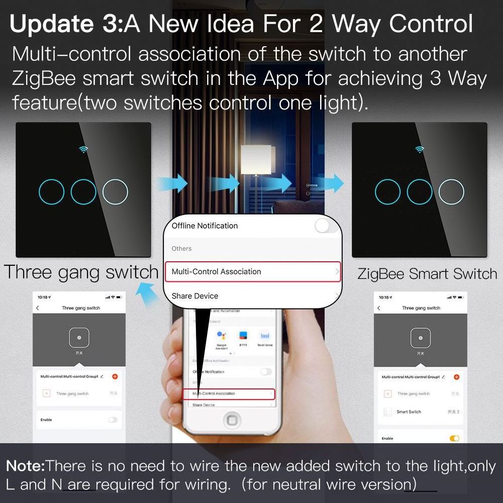 ZigBee Wall Touch Smart Light Switch No Neutral Wire No Capacitor Tuya EU UK Standard 1/2/3/4 gang Support Google Home Alexa