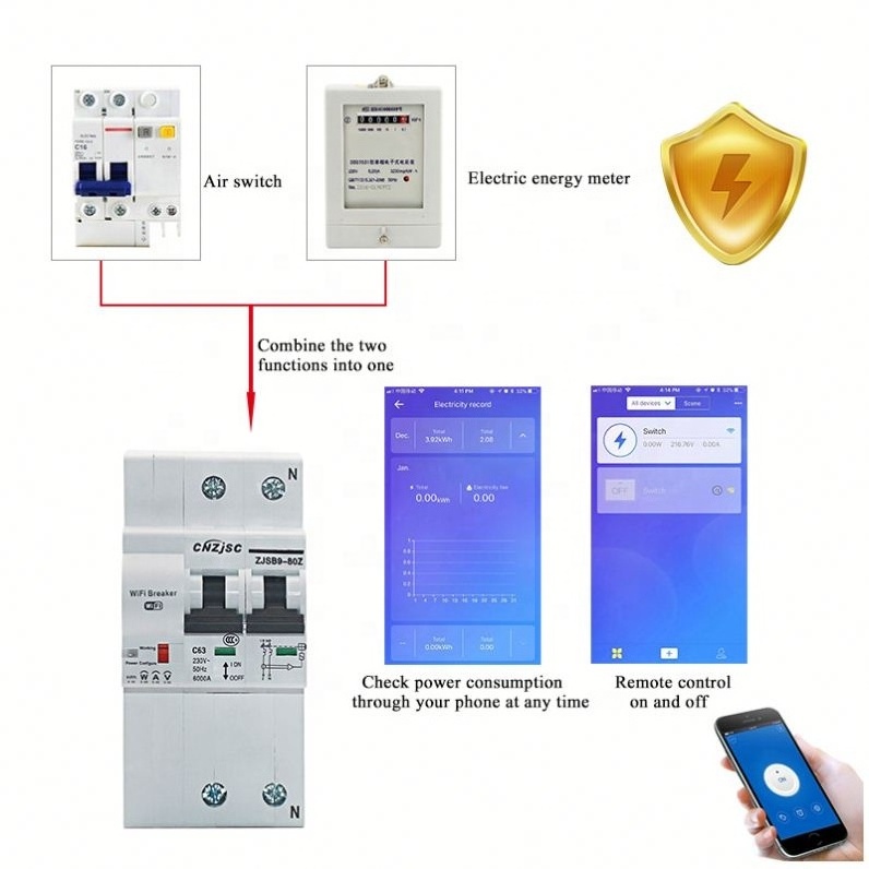 2P Remote control Wifi Circuit Breaker /Smart Switch/ Intelligent Automatic Recloser overload short circuit protection