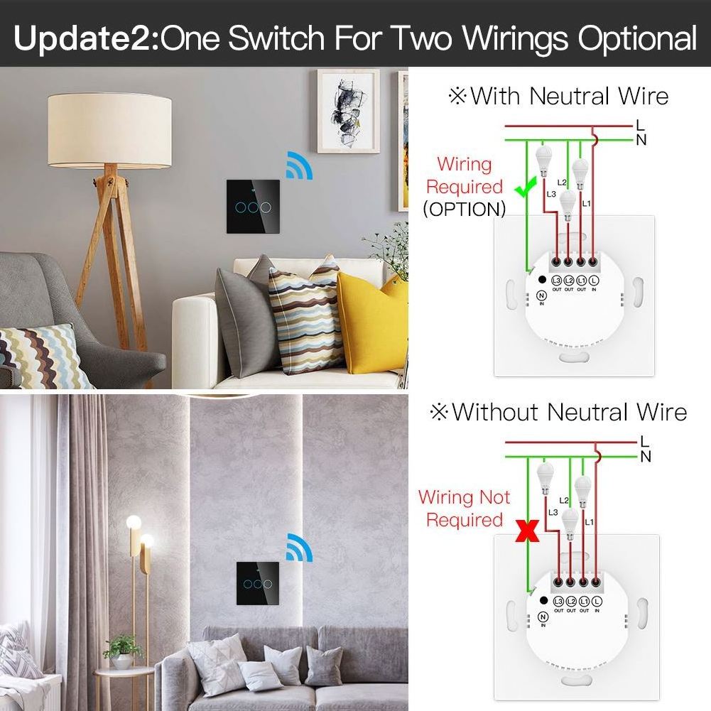 ZigBee Wall Touch Smart Light Switch No Neutral Wire No Capacitor Tuya EU UK Standard 1/2/3/4 gang Support Google Home Alexa