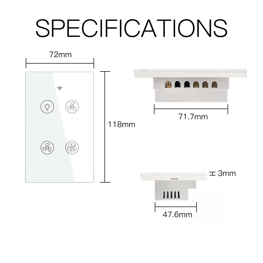 WiFi Smart Ceiling Fan Light Wall Switch Life Tuya APP Remote Various Speed Control Interruptor Compatible For Alexa Google Home