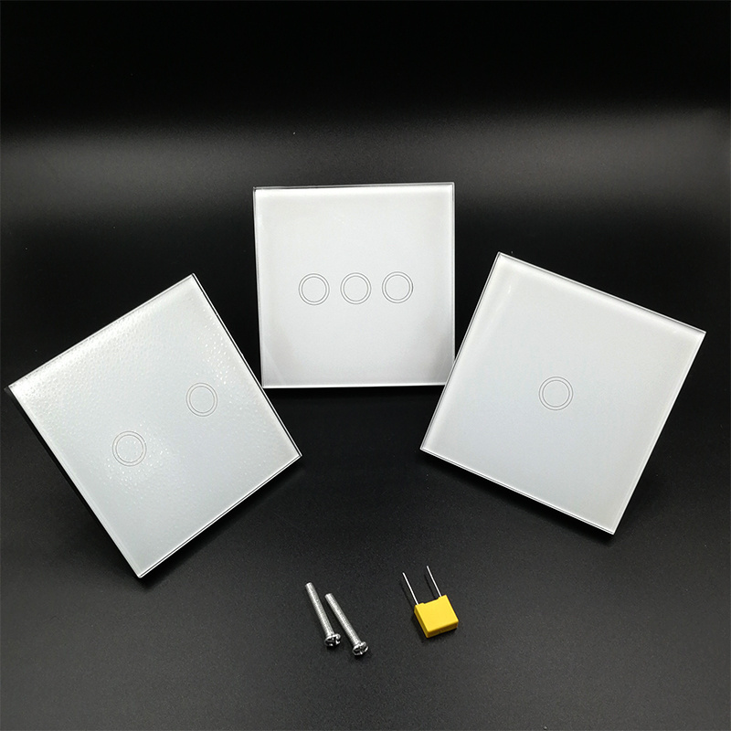 OEM UK EU Standard 110V-240V Touch Screen Senor 1/2/3 gang 1 Way Touch Wall Light Switch for Smart Home Aoju no WIFI no RF