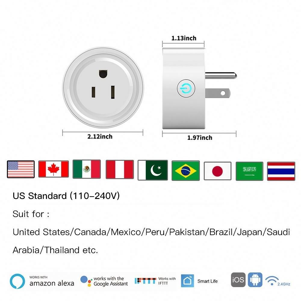 tuya US  standard  Mini smart socket 10A 100-240V AC wifi plug wireless remote control turn on/off power switch