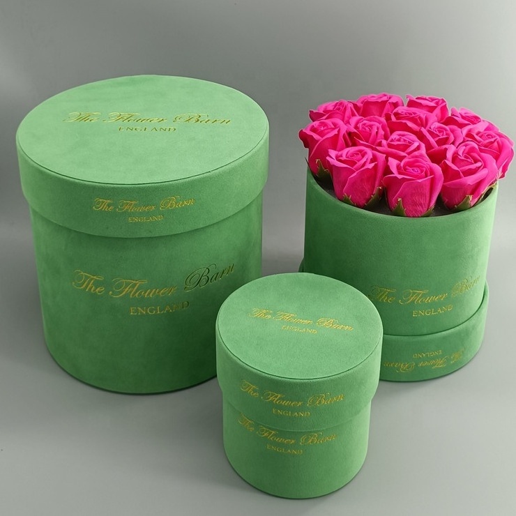 Custom velvet round tube wedding flower box,cylinder luxury rose flower gift box for flower