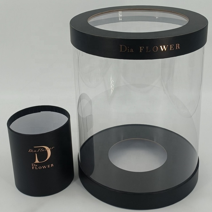 Top quality clear PVC round gift flower box customized size and logo,hot sell roses present box,round gift box