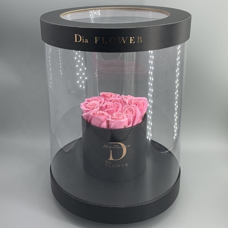 Top quality clear PVC round gift flower box customized size and logo,hot sell roses present box,round gift box