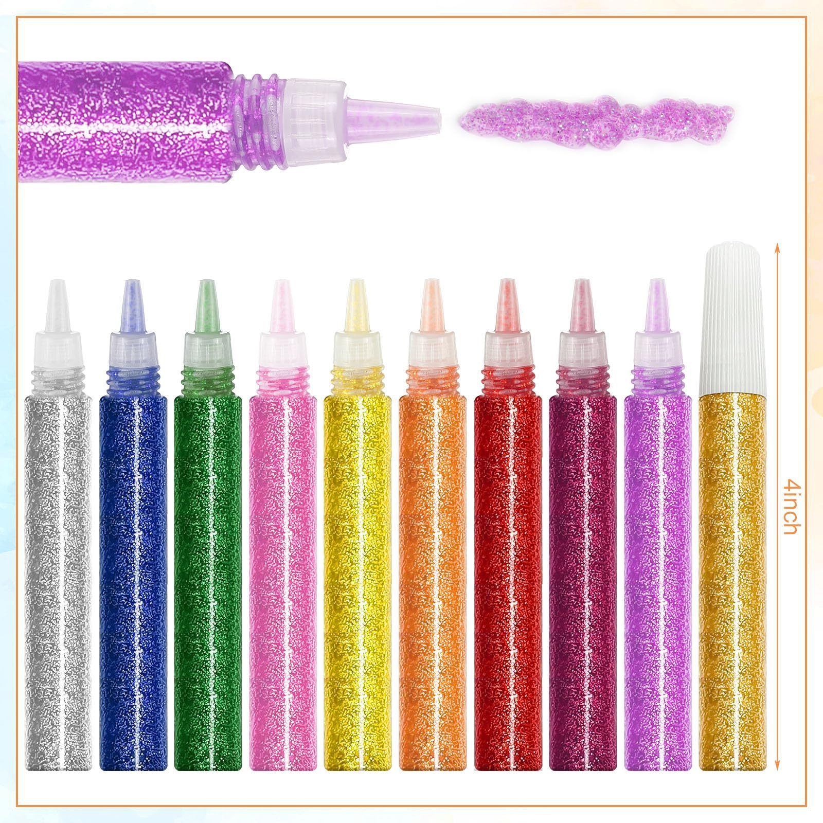 Glitter Glue Pens Bulk 10 Colors Rainbow Glue Stick Glitter Glue Pens for Crafts Glitter Pens for DIY Arts